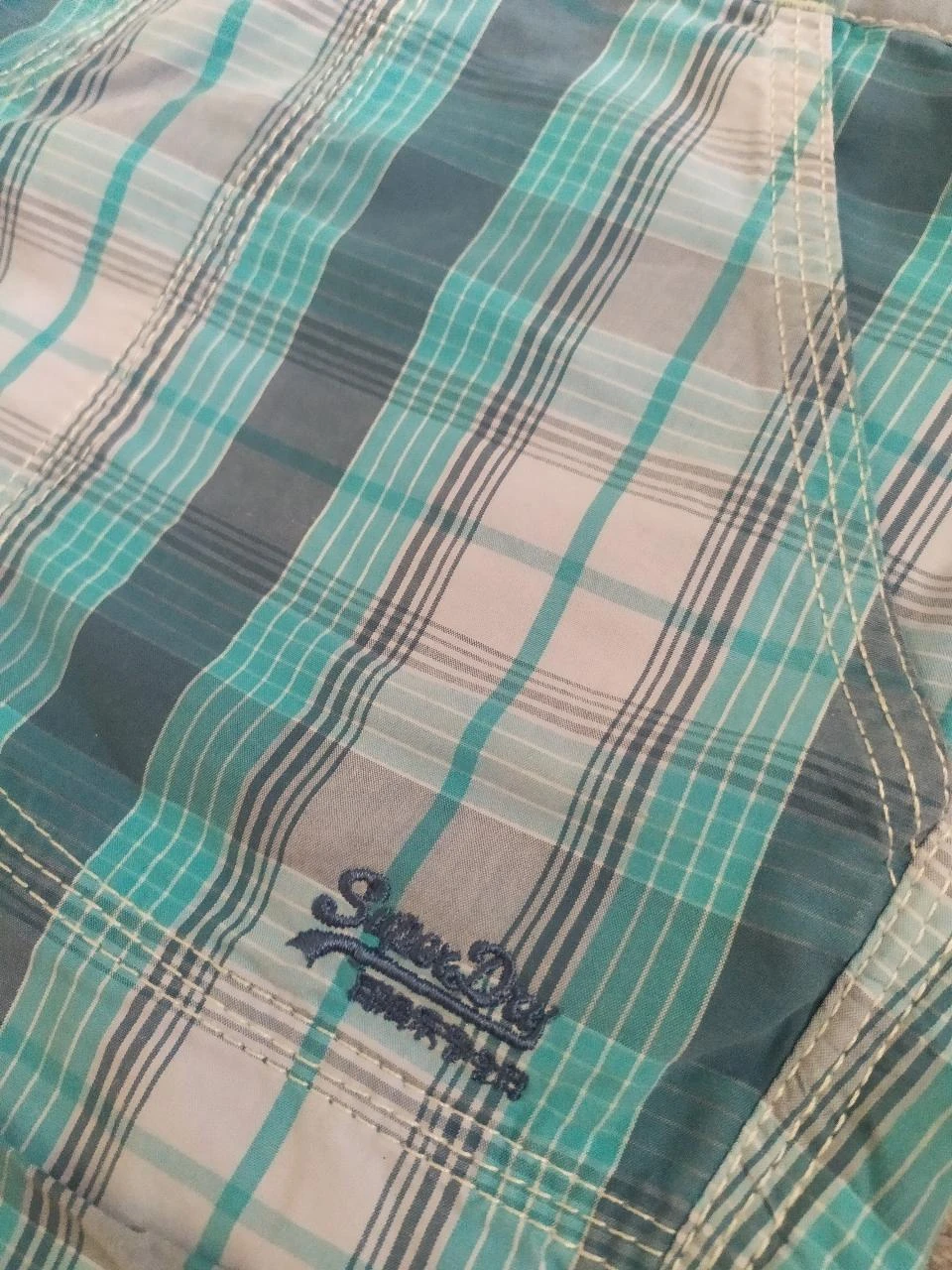 Superdry Short en Coton à Carreaux pour Femme M Turquoise Blue Y2K – photo 4